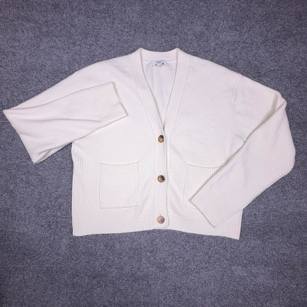 Thakoon Womens Cream White Knit V-Neck Button Front Cardigan Sweater Size L